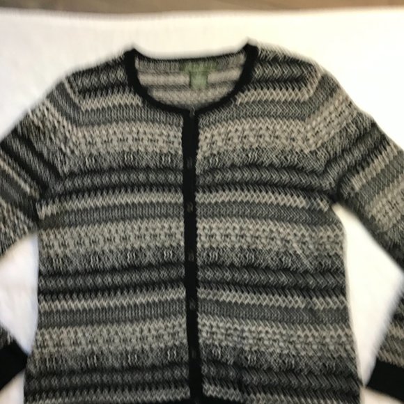 Eddie‎ Bauer Black White Fair Isle Nordic Button Cardigan Cotton Blend Women’s M - Picture 5 of 8